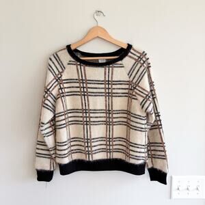 Peyton Jensen Evereve Plaid Metallic Sweater Black Cream XS
